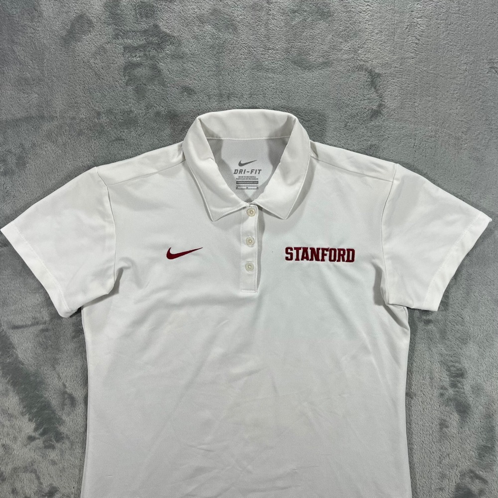 Stanford University Nike Polo Shirt Womens Medium White Dri-FIT Cardinal Active